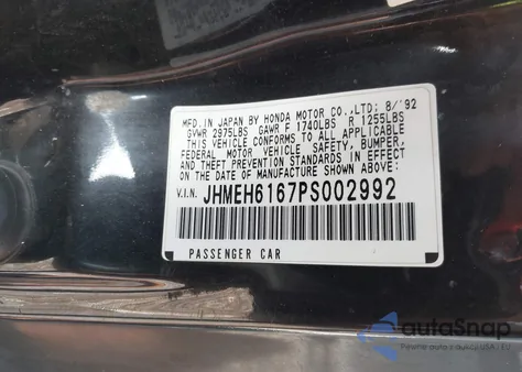 1993 Honda Civic Del Sol Si z USA, uszkodzony, nr VIN JHMEH6167PS002992